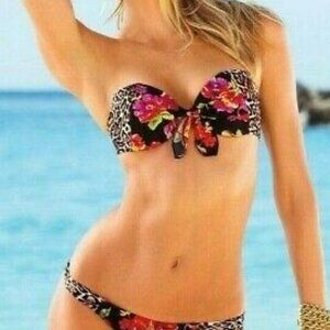 Victoria's Secret - Cheetah & Floral Bow Bandeau Bikini Top